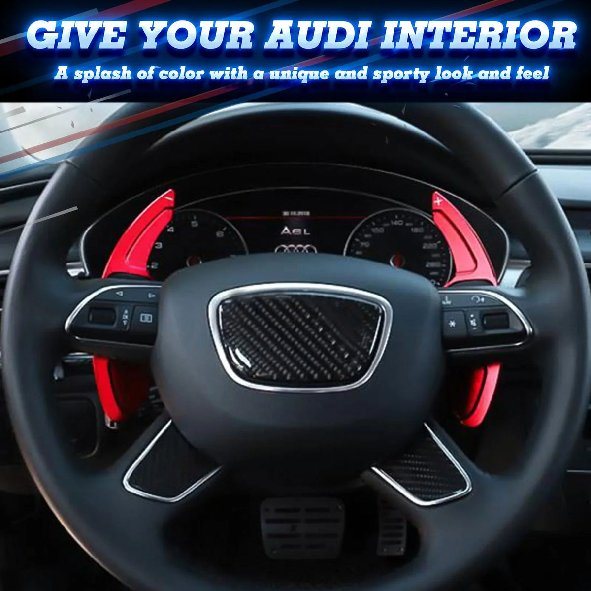 With Wheel Q3 Cover A8 Tech S5 A7 A6 SQ5 RS6 Shifter Q7 A5 S7 Audi (Red) S8 Q5 A3 Compatible Steering Trim, Aluminum RS3 Paddle CNC S6 A4 Xotic S4 Alloy, S3