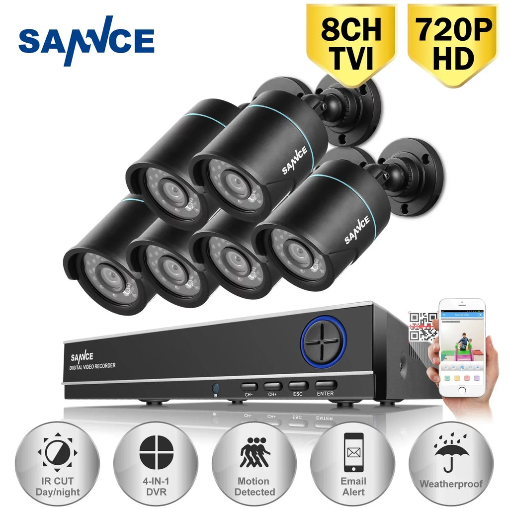 Kits SANNCE HDD CCTV Security 960H DVR Motion IR Detection, Video with System HD Outdoor 8CH Cameras Included 6Pcs 720P No Home Surveillance