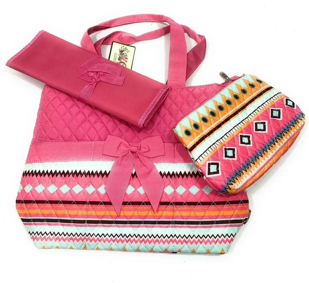 Orange Baby Pad Aztec Diaper Bag Pink Girl Piece Set Serape Changing Blue Pouch Zipper 3