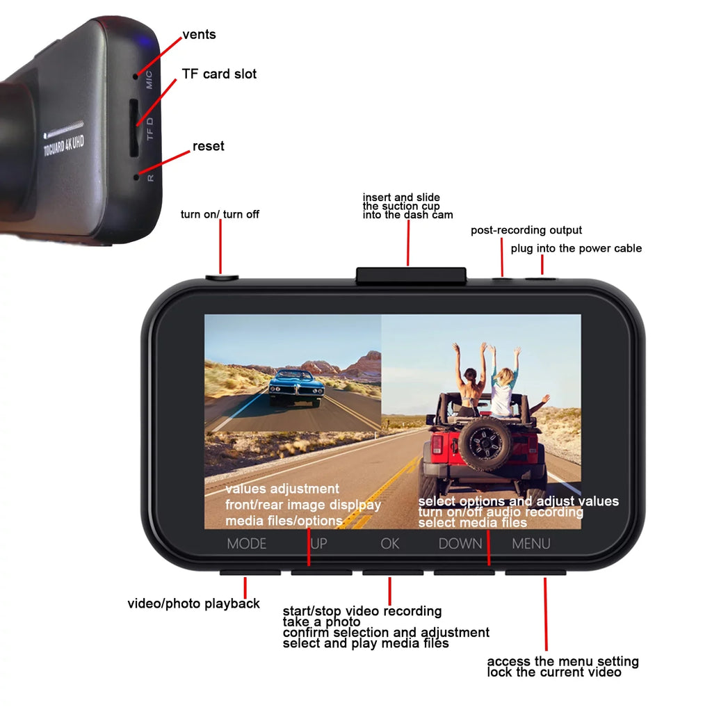 Dual Cam FHD Rear, Camera UHD WDR Camera 4K Front and Car DVR TOGUARD 1080P Dash Dash