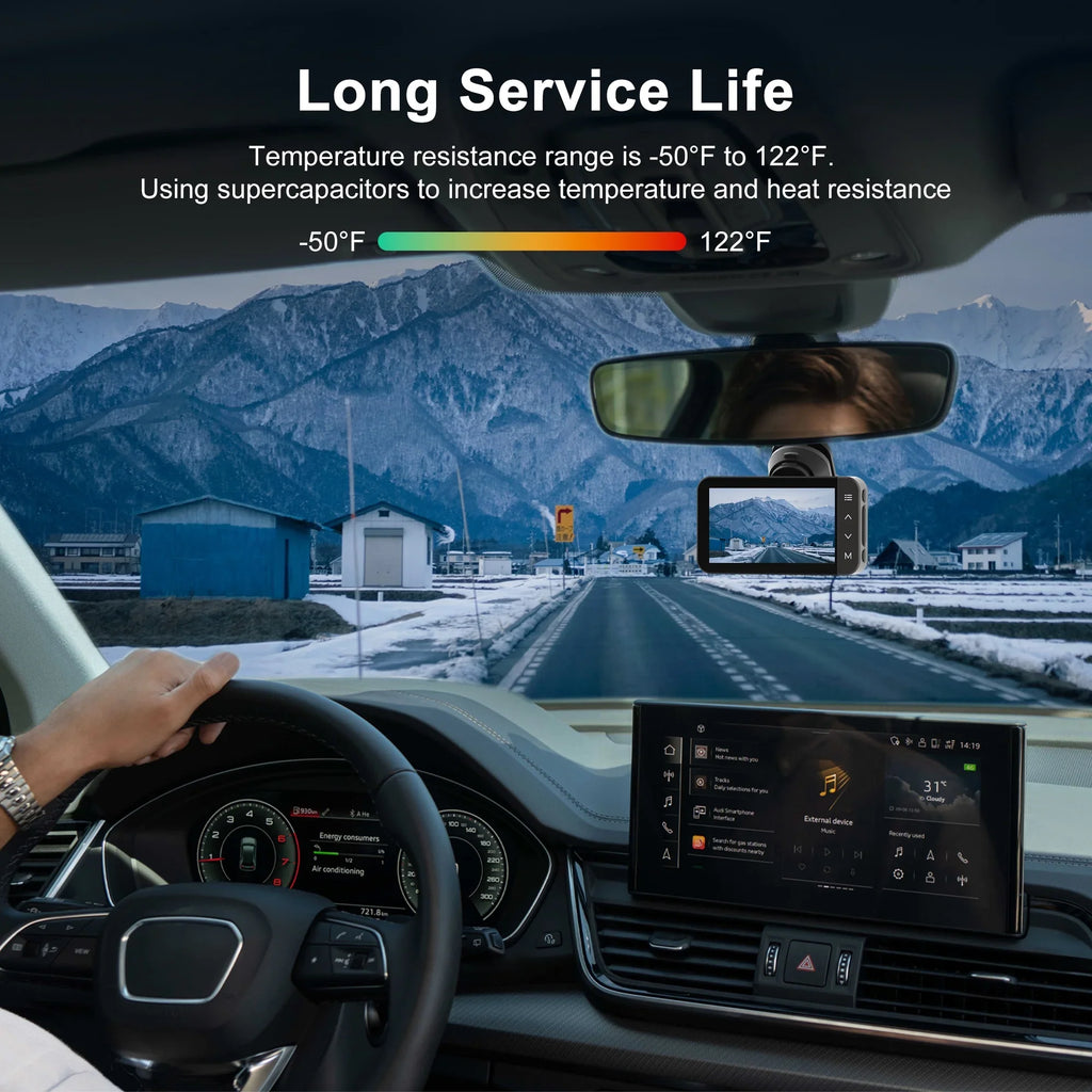 with and Loop WiFi For 3'' and Night GCZ 4K IPS 24H Dashcam HD Touchscreen GPS, Dash Rear Vision, with G-Sensor, Front Full Cam and and Parking Recording Mode Car