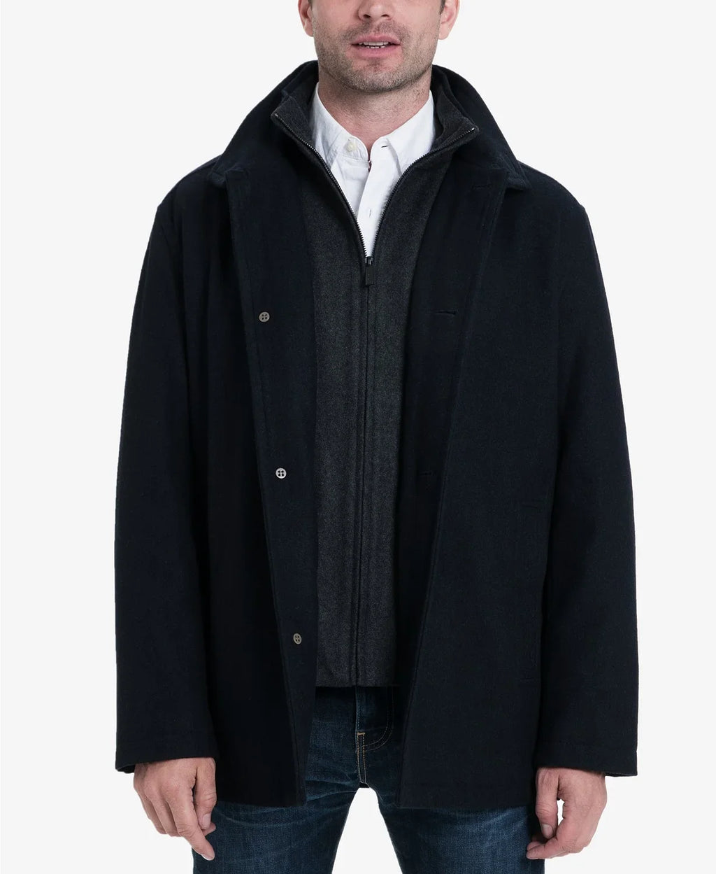 Charcoal, Men's Button Wool Front Coat, London Blend Medium Fog Car
