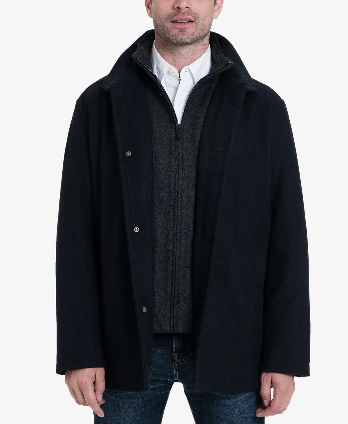 Charcoal, Men's Button Wool Front Coat, London Blend Medium Fog Car