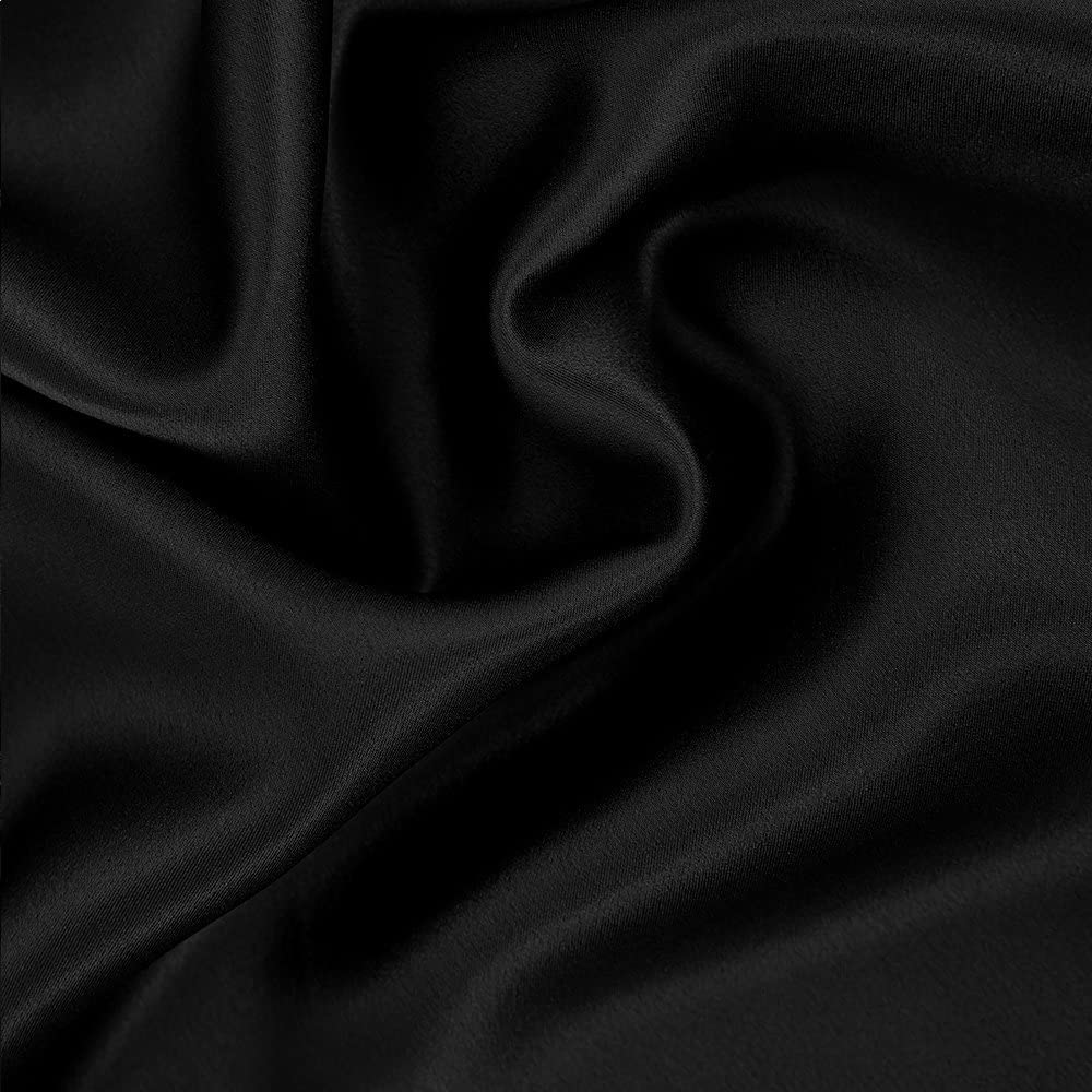 Momme Luxury Mulberry Black 19 Queen, HAOFEI Sheet Seamless, Silk Fitted