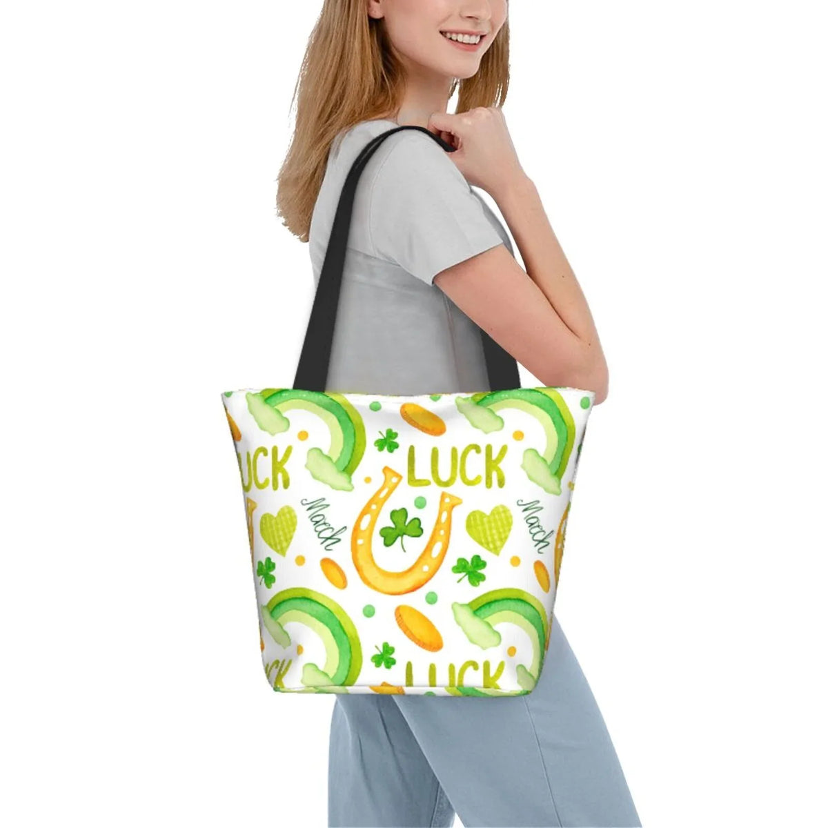 Bag Buying Fitness Zip, Bag, Easygdp Patrick's Office, for with Handbag Canvas Suitable Tote St Shoulder Day1 Groceries, Shopping Stylish
