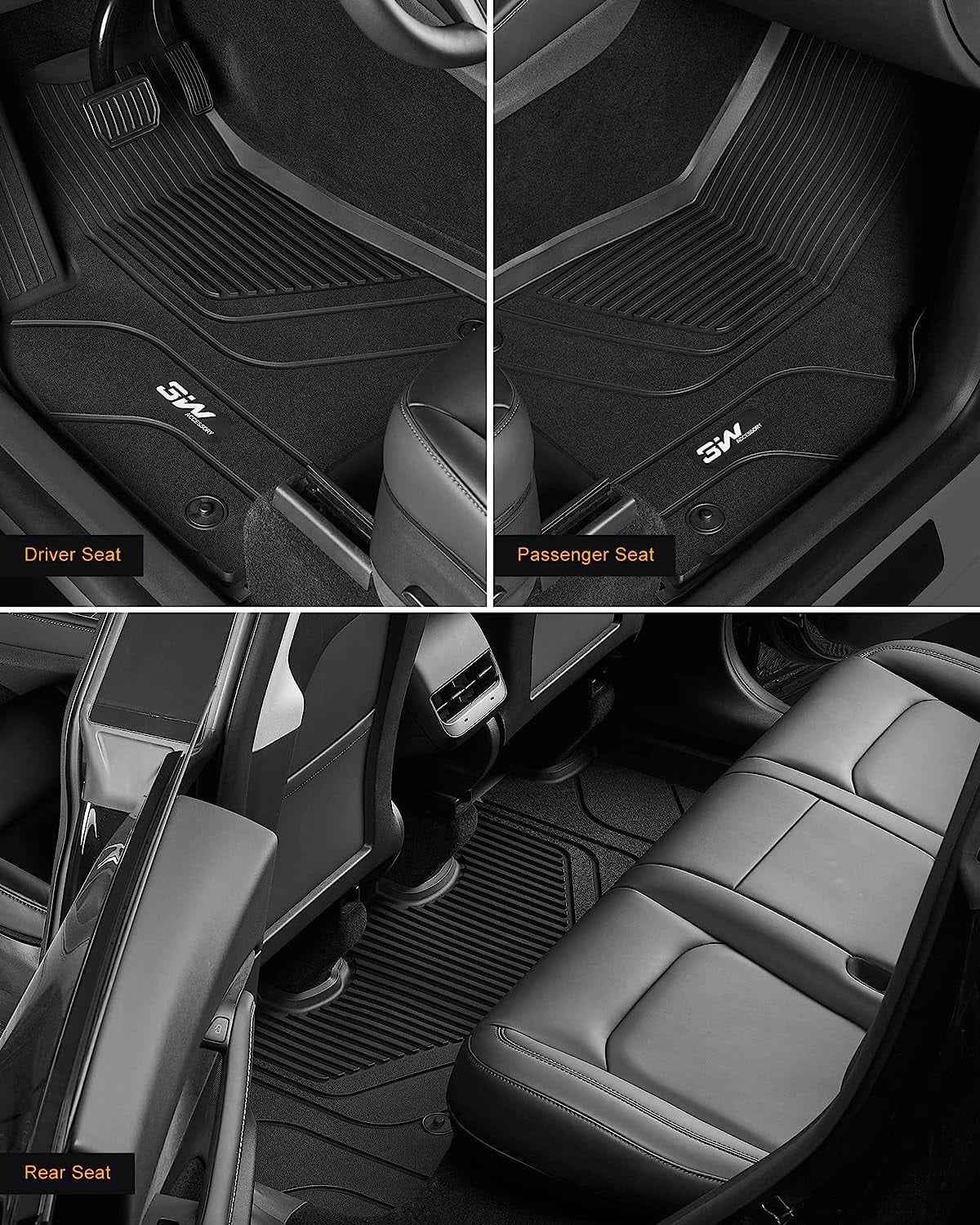 Tesla & Custom Black Floor Mats 1st&2nd Liner Liner 2020-2023 Trunk Mats and for Tesla Y Floor Model Row All TPE for Weather Y Cargo Car 3W Fit