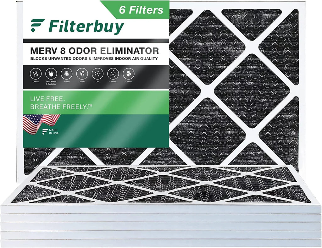 HVAC Activated 8 Pleated Filters AC Furnace MERV 14x24x1 Filterbuy Odor Eliminator with Air Carbon (6-Pack)
