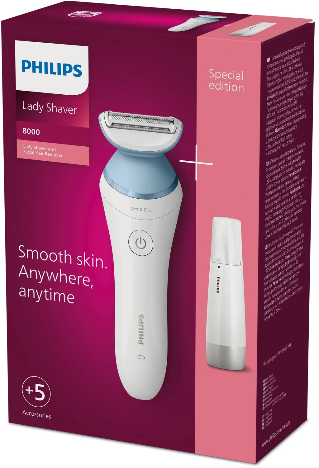 Philips Hair Electric with Remover, Series Electric BRL166/91 Lady Shaver Cordless, 8000 Facial