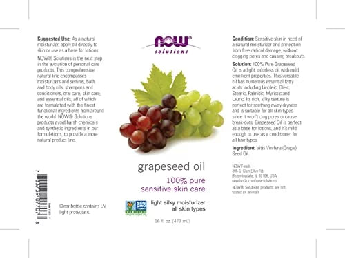 Skin Oil, Skin, for All 16-Ounce Solutions, Light NOW Moisturizer Sensitive Silky for Care Grapeseed Types, Skin