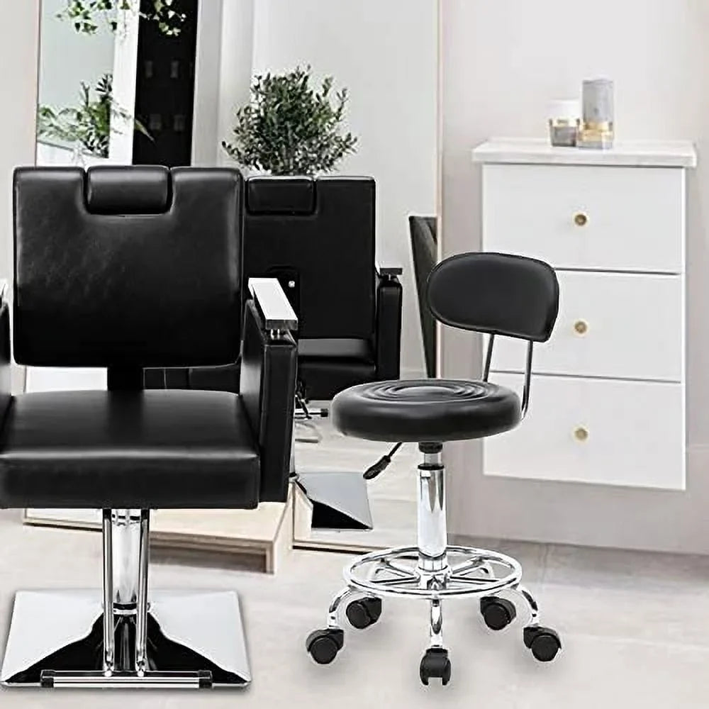 Art Rolling Goujxcy Multi-Purpose Perfect Swivel Wheels Stool Back Dental Spa Massage and Stool White Chair, Clinic Studio, Office with for Salon Cushion Adjustable Salon Beauty Tattoo