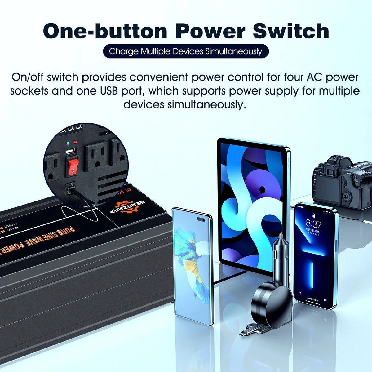 DC Sine 12V Car Power Inverter Pure 7000W Car To RV Converter LCD Solar AC 120V Wave