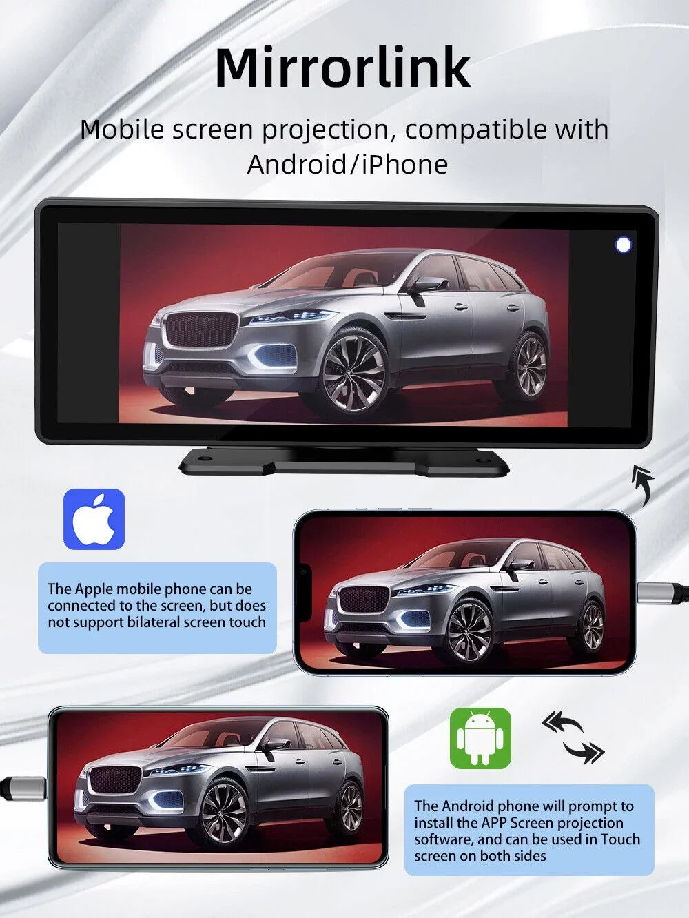 Control,AUX Link, Portable & Radio Android Cable Vehicles Car 10.26" Stereo Car Wireless Bluetooth5.0, Voice Navigation, Apple Touchscreen, CarPlay Maps Mirror Auto,